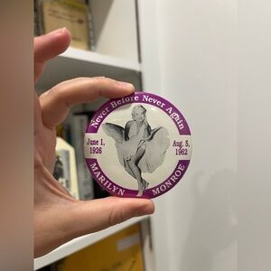 Vintage MARILYN MONROE “Never Before Never Again” Memorial Pin — 1970s